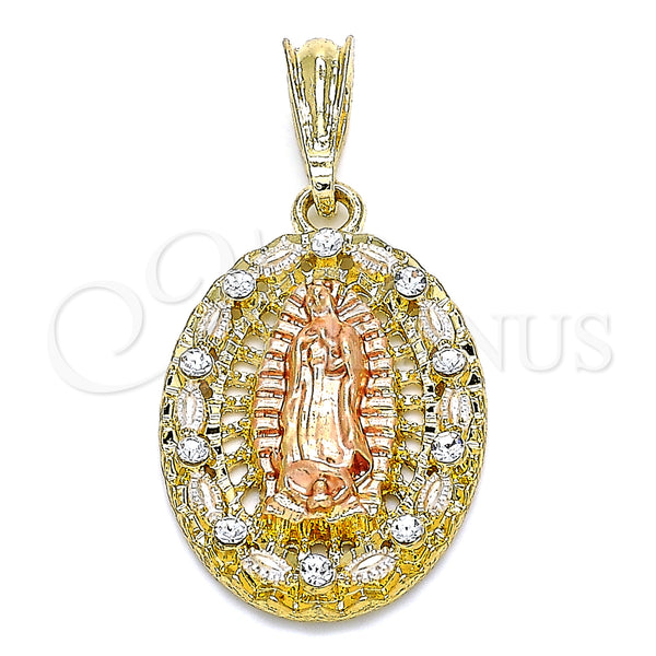 Dije Religioso 05.380.0045 Oro Laminado, Diseño de Guadalupe, con Blanca Cristal, Pulido, Tres Tonos