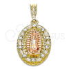 Dije Religioso 05.380.0045 Oro Laminado, Diseño de Guadalupe, con Blanca Cristal, Pulido, Tres Tonos