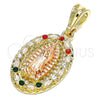 Dije Religioso 05.380.0045.1 Oro Laminado, Diseño de Guadalupe, con Cristal Multicolor, Pulido, Tres Tonos