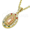 Dije Religioso 05.380.0045.1 Oro Laminado, Diseño de Guadalupe, con Cristal Multicolor, Pulido, Tres Tonos