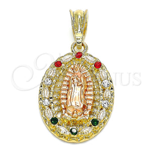 Dije Religioso 05.380.0045.1 Oro Laminado, Diseño de Guadalupe, con Multicolor Cristal, Pulido, Tres Tonos