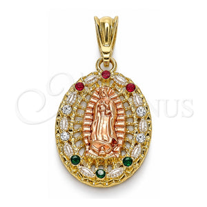 Dije Religioso 05.380.0045.1 Oro Laminado, Diseño de Guadalupe, con Cristal Multicolor, Pulido, Tres Tonos