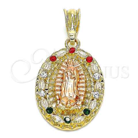 Dije Religioso 05.380.0045.1 Oro Laminado, Diseño de Guadalupe, con Multicolor Cristal, Pulido, Tres Tonos