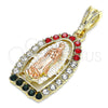 Dije Religioso 05.380.0048.1 Oro Laminado, Diseño de Guadalupe, con Cristal Multicolor, Pulido, Tres Tonos