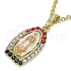 Dije Religioso 05.380.0048.1 Oro Laminado, Diseño de Guadalupe, con Multicolor Cristal, Pulido, Tres Tonos