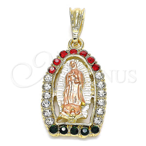 Dije Religioso 05.380.0048.1 Oro Laminado, Diseño de Guadalupe, con Multicolor Cristal, Pulido, Tres Tonos