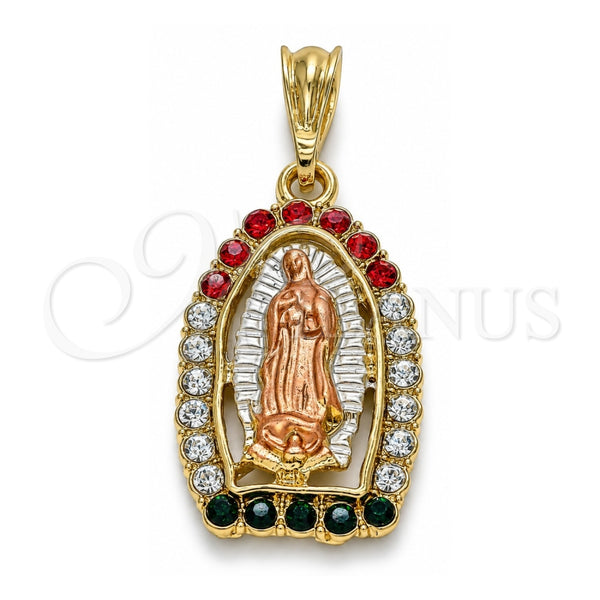 Dije Religioso 05.380.0048.1 Oro Laminado, Diseño de Guadalupe, con Cristal Multicolor, Pulido, Tres Tonos