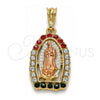 Dije Religioso 05.380.0048.1 Oro Laminado, Diseño de Guadalupe, con Cristal Multicolor, Pulido, Tres Tonos