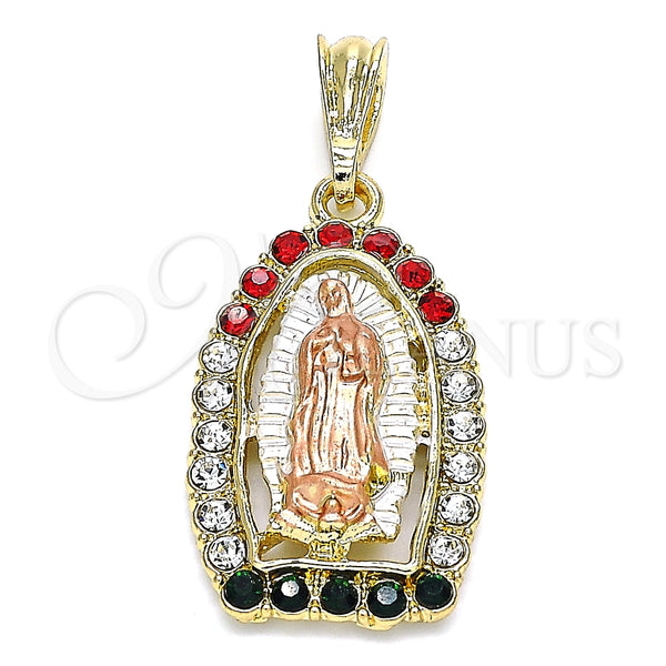 Dije Religioso 05.380.0048.1 Oro Laminado, Diseño de Guadalupe, con Multicolor Cristal, Pulido, Tres Tonos