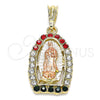 Dije Religioso 05.380.0048.1 Oro Laminado, Diseño de Guadalupe, con Multicolor Cristal, Pulido, Tres Tonos