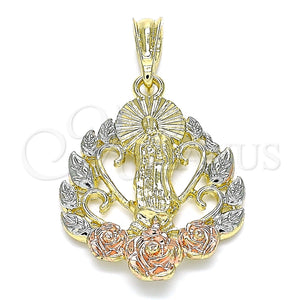 Dije Religioso 05.380.0051 Oro Laminado, Diseño de Guadalupe y Flor, Pulido, Tres Tonos