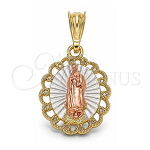 Dije Religioso 05.380.0055 Oro Laminado, Diseño de Guadalupe, Pulido, Tres Tonos
