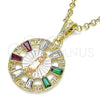 Dije Religioso 05.380.0057 Oro Laminado, Diseño de Guadalupe y Llave Griega, con Cristal Multicolor, Pulido, Tres Tonos
