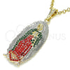 Dije Religioso 05.380.0059 Oro Laminado, Diseño de Guadalupe, con Cristal Multicolor, Pulido, Tres Tonos
