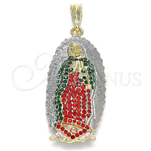 Dije Religioso 05.380.0059 Oro Laminado, Diseño de Guadalupe, con Multicolor Cristal, Pulido, Tres Tonos