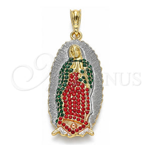Dije Religioso 05.380.0059 Oro Laminado, Diseño de Guadalupe, con Cristal Multicolor, Pulido, Tres Tonos