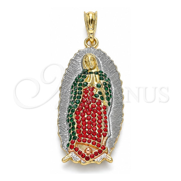 Dije Religioso 05.380.0059 Oro Laminado, Diseño de Guadalupe, con Cristal Multicolor, Pulido, Tres Tonos