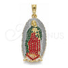 Dije Religioso 05.380.0059 Oro Laminado, Diseño de Guadalupe, con Cristal Multicolor, Pulido, Tres Tonos