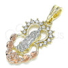 Dije Religioso 05.380.0060 Oro Laminado, Diseño de Guadalupe y Corazón, con Blanca Cristal, Pulido, Tres Tonos