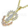Dije Religioso 05.380.0060 Oro Laminado, Diseño de Guadalupe y Corazón, con Blanca Cristal, Pulido, Tres Tonos