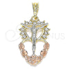 Dije Religioso 05.380.0061 Oro Laminado, Diseño de Jesus y Corazón, con Blanca Cristal, Pulido, Tres Tonos