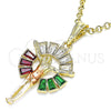 Dije Religioso 05.380.0062 Oro Laminado, Diseño de Jesus y Baguette, con Multicolor Cristal, Pulido, Tres Tonos
