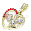 Dije Religioso 05.380.0066 Oro Laminado, Diseño de Angel y Corazón, con Granate Cristal, Pulido, Tres Tonos