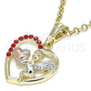 Dije Religioso 05.380.0066 Oro Laminado, Diseño de Angel y Corazón, con Granate Cristal, Pulido, Tres Tonos
