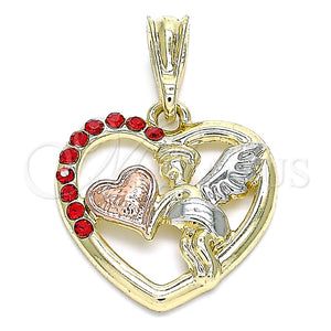 Dije Religioso 05.380.0066 Oro Laminado, Diseño de Angel y Corazón, con Granate Cristal, Pulido, Tres Tonos