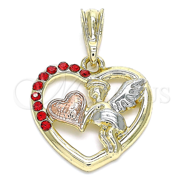 Dije Religioso 05.380.0066 Oro Laminado, Diseño de Angel y Corazón, con Granate Cristal, Pulido, Tres Tonos