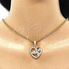 Dije Religioso 05.380.0066.1 Oro Laminado, Diseño de Angel y Corazón, con Blanca Cristal, Pulido, Tres Tonos