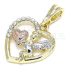 Dije Religioso 05.380.0066.1 Oro Laminado, Diseño de Angel y Corazón, con Blanca Cristal, Pulido, Tres Tonos
