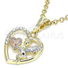 Dije Religioso 05.380.0066.1 Oro Laminado, Diseño de Angel y Corazón, con Blanca Cristal, Pulido, Tres Tonos