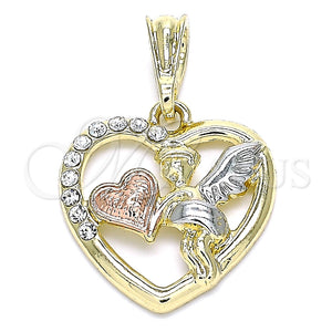 Dije Religioso 05.380.0066.1 Oro Laminado, Diseño de Angel y Corazón, con Blanca Cristal, Pulido, Tres Tonos