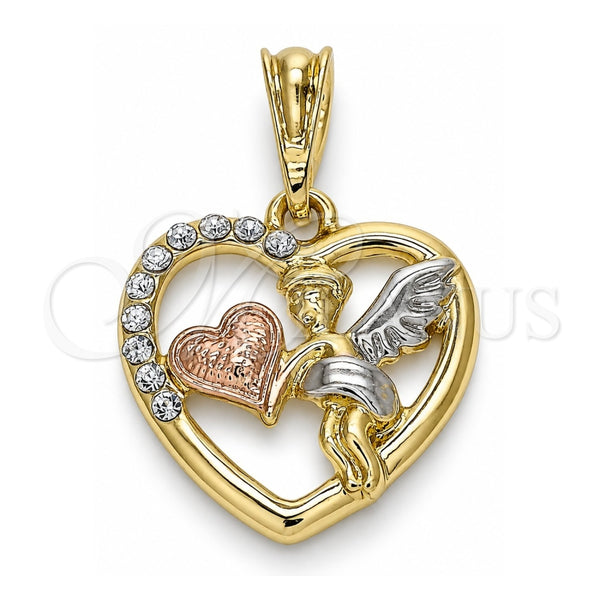 Dije Religioso 05.380.0066.1 Oro Laminado, Diseño de Angel y Corazón, con Cristal Blanca, Pulido, Tres Tonos
