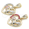 Dije Religioso 05.380.0066.1 Oro Laminado, Diseño de Angel y Corazón, con Blanca Cristal, Pulido, Tres Tonos