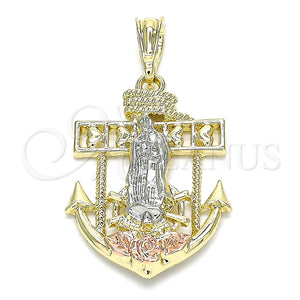 Dije Religioso 05.380.0069 Oro Laminado, Diseño de Guadalupe y Ancla, Pulido, Tres Tonos