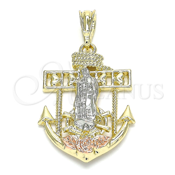 Dije Religioso 05.380.0069 Oro Laminado, Diseño de Guadalupe y Ancla, Pulido, Tres Tonos
