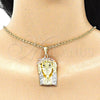 Dije Religioso 05.380.0071 Oro Laminado, Diseño de Jesus, con Blanca and Negro Cristal, Pulido, Tres Tonos
