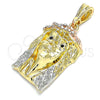 Dije Religioso 05.380.0071 Oro Laminado, Diseño de Jesus, con Blanca and Negro Cristal, Pulido, Tres Tonos
