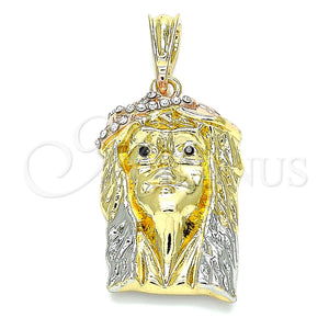 Dije Religioso 05.380.0071 Oro Laminado, Diseño de Jesus, con Blanca and Negro Cristal, Pulido, Tres Tonos