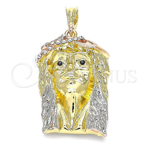 Dije Religioso 05.380.0072 Oro Laminado, Diseño de Jesus, con Blanca and Negro Cristal, Pulido, Tres Tonos