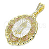 Dije Religioso 05.380.0073 Oro Laminado, Diseño de Guadalupe, Pulido, Tres Tonos