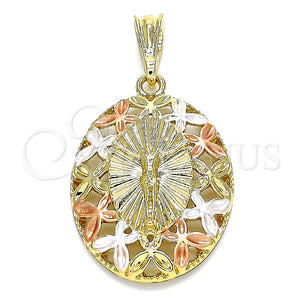 Dije Religioso 05.380.0078 Oro Laminado, Diseño de Jesus y Mariposa, Pulido, Tres Tonos