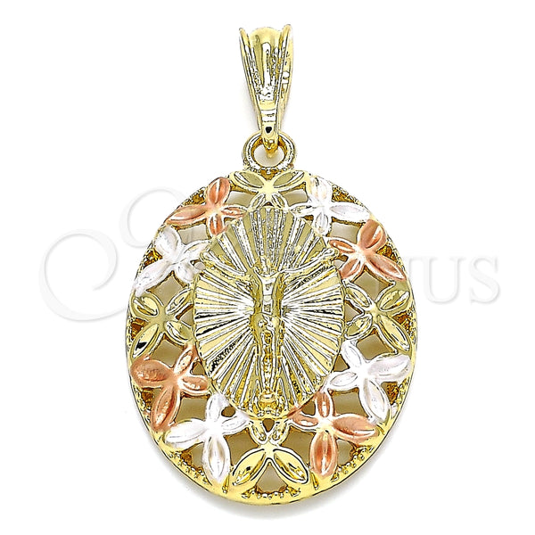 Dije Religioso 05.380.0078 Oro Laminado, Diseño de Jesus y Mariposa, Pulido, Tres Tonos