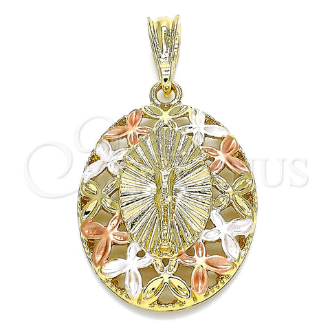 Dije Religioso 05.380.0078 Oro Laminado, Diseño de Jesus y Mariposa, Pulido, Tres Tonos