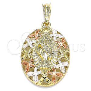 Dije Religioso 05.380.0079 Oro Laminado, Diseño de Santa Muerte y Mariposa, Pulido, Tres Tonos