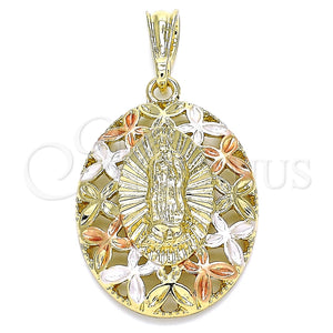 Dije Religioso 05.380.0080 Oro Laminado, Diseño de Guadalupe y Mariposa, Pulido, Tres Tonos
