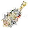Dije Religioso 05.380.0082.1 Oro Laminado, Diseño de Guadalupe y Flor, con Multicolor Cristal, Pulido, Tres Tonos