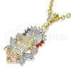 Dije Religioso 05.380.0082.1 Oro Laminado, Diseño de Guadalupe y Flor, con Multicolor Cristal, Pulido, Tres Tonos
